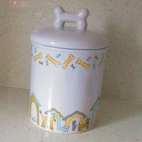 Stoneware Dog Treat Jar or Cookie Jar w/ Bone Lid - Picture 1 of 11